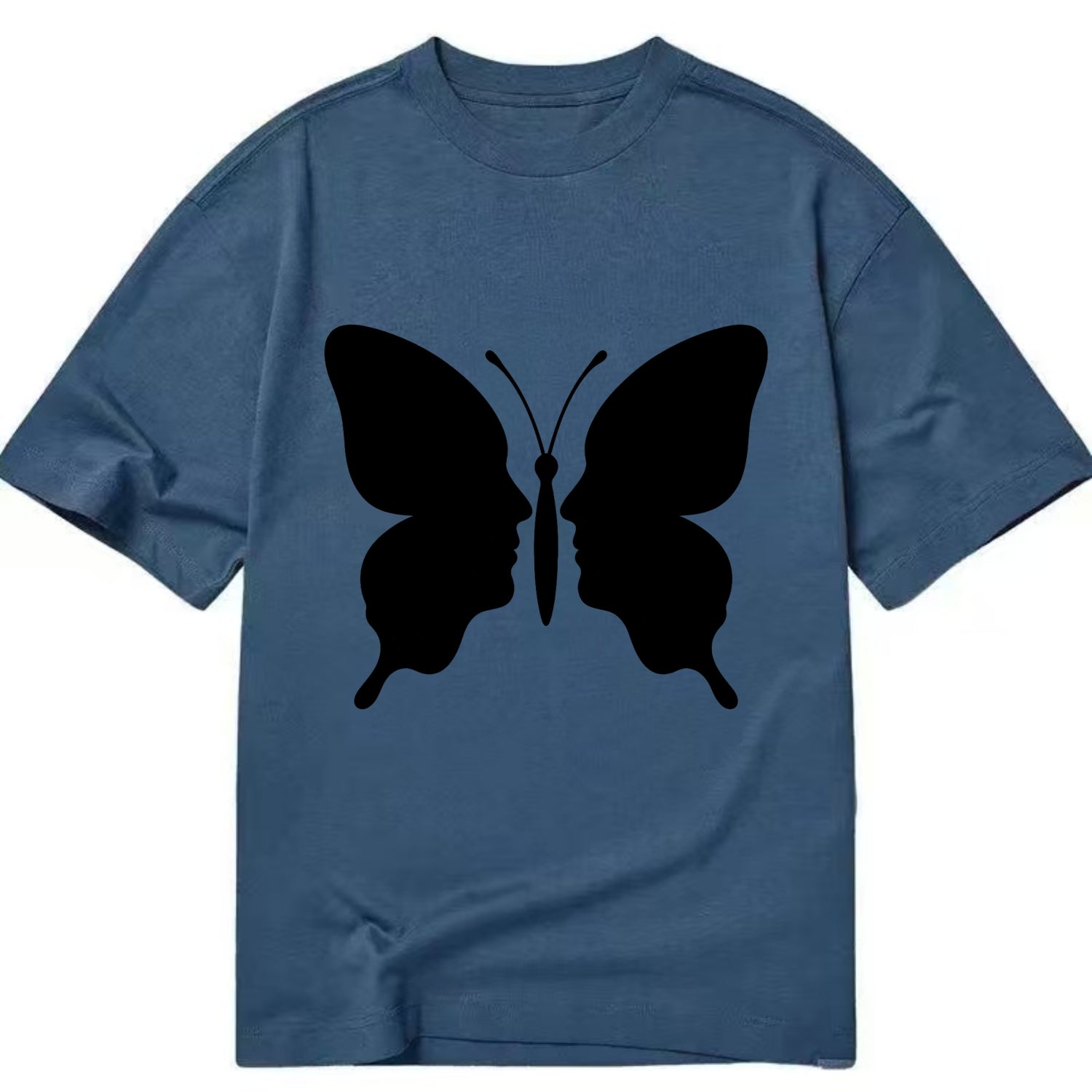 Butterfly wings - negative space reveals hidden faces or patterns - Classic T-shirt - Twilight Navy(Blue)