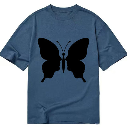 Butterfly wings - negative space reveals hidden faces or patterns - Classic T-shirt - Twilight Navy(Blue)