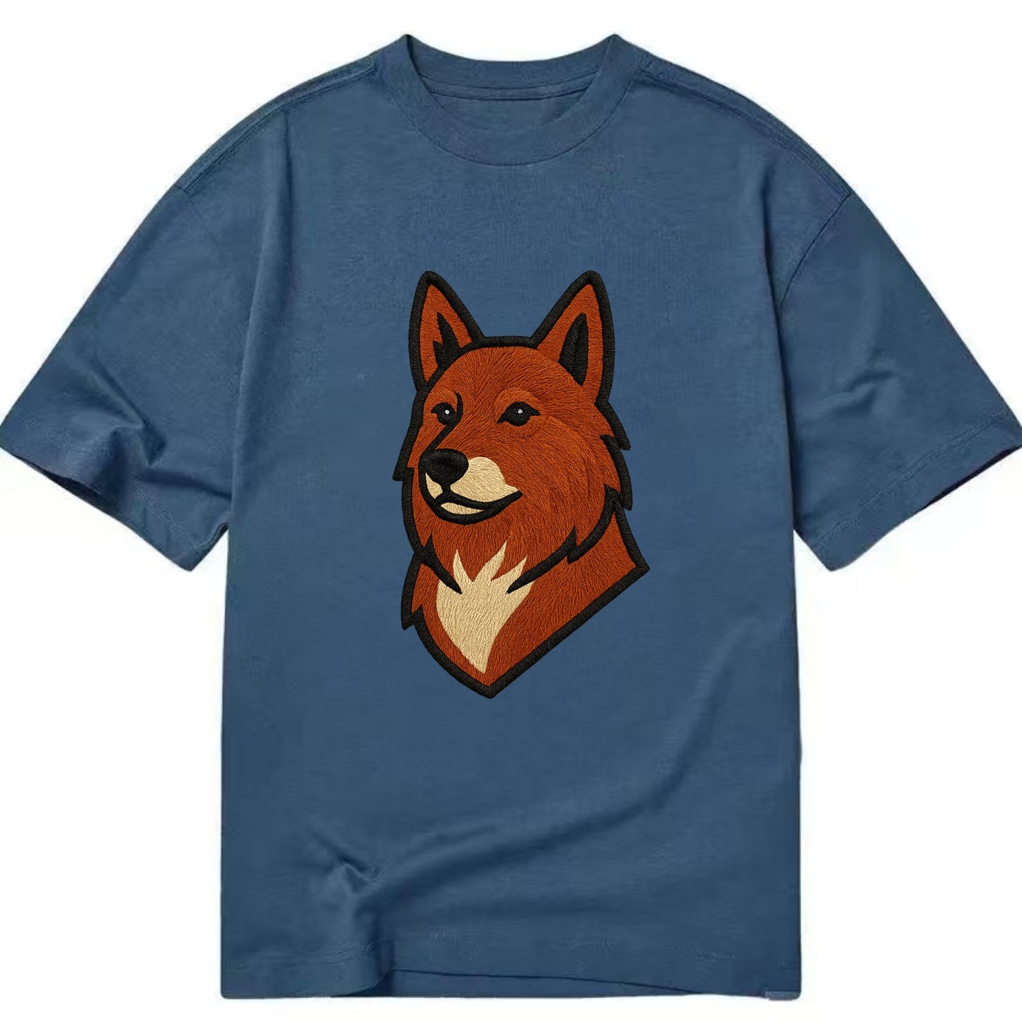 Finnish Spitz - Fox-red pointed ears embroidered pose - Classic T-shirt - Twilight Navy(Blue)