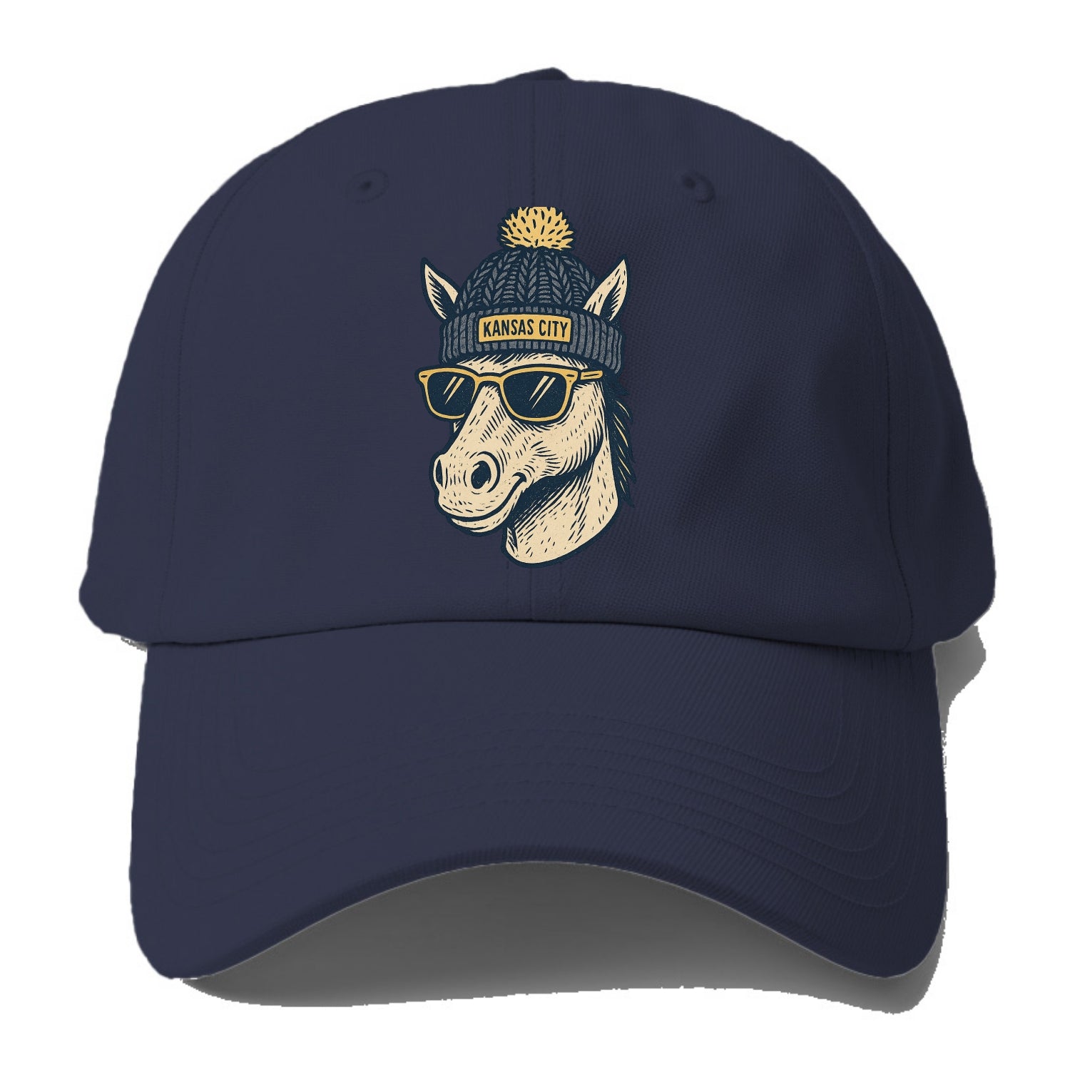 Missouri Mule wearing Kansas City beanie with pom pom and wayfarer sunglasses - Baseball Cap - Twilight Navy(Blue)