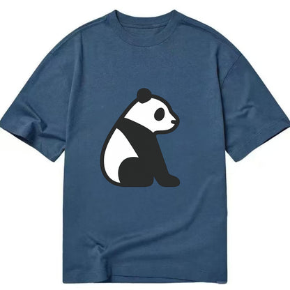 Panda - Black and white sitting pose flat side profile - Classic T-shirt - Twilight Navy(Blue)