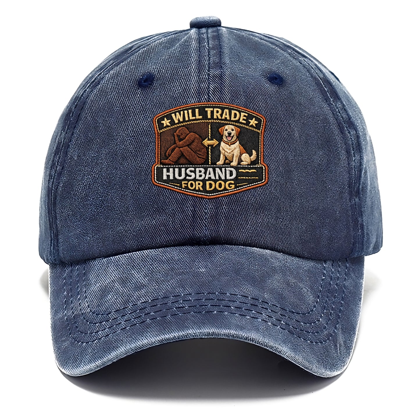 WILL TRADE HUSBAND FOR DOG - dog and man silhouette in brown , pet priority - Classic Cap - Twilight Navy(Blue)