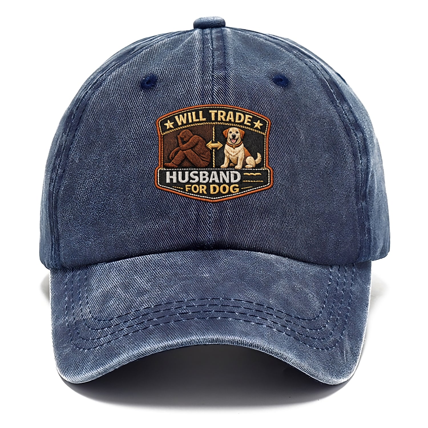 WILL TRADE HUSBAND FOR DOG - dog and man silhouette in brown , pet priority - Classic Cap - Twilight Navy(Blue)