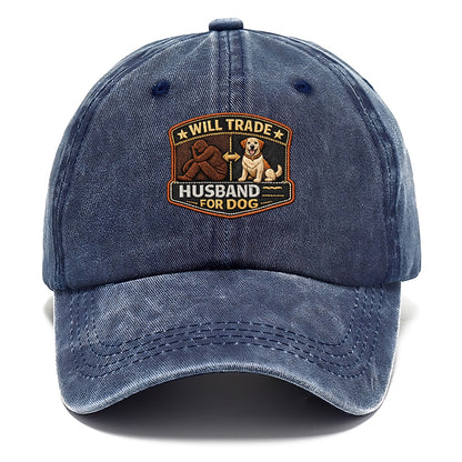 WILL TRADE HUSBAND FOR DOG - dog and man silhouette in brown , pet priority - Classic Cap - Twilight Navy(Blue)