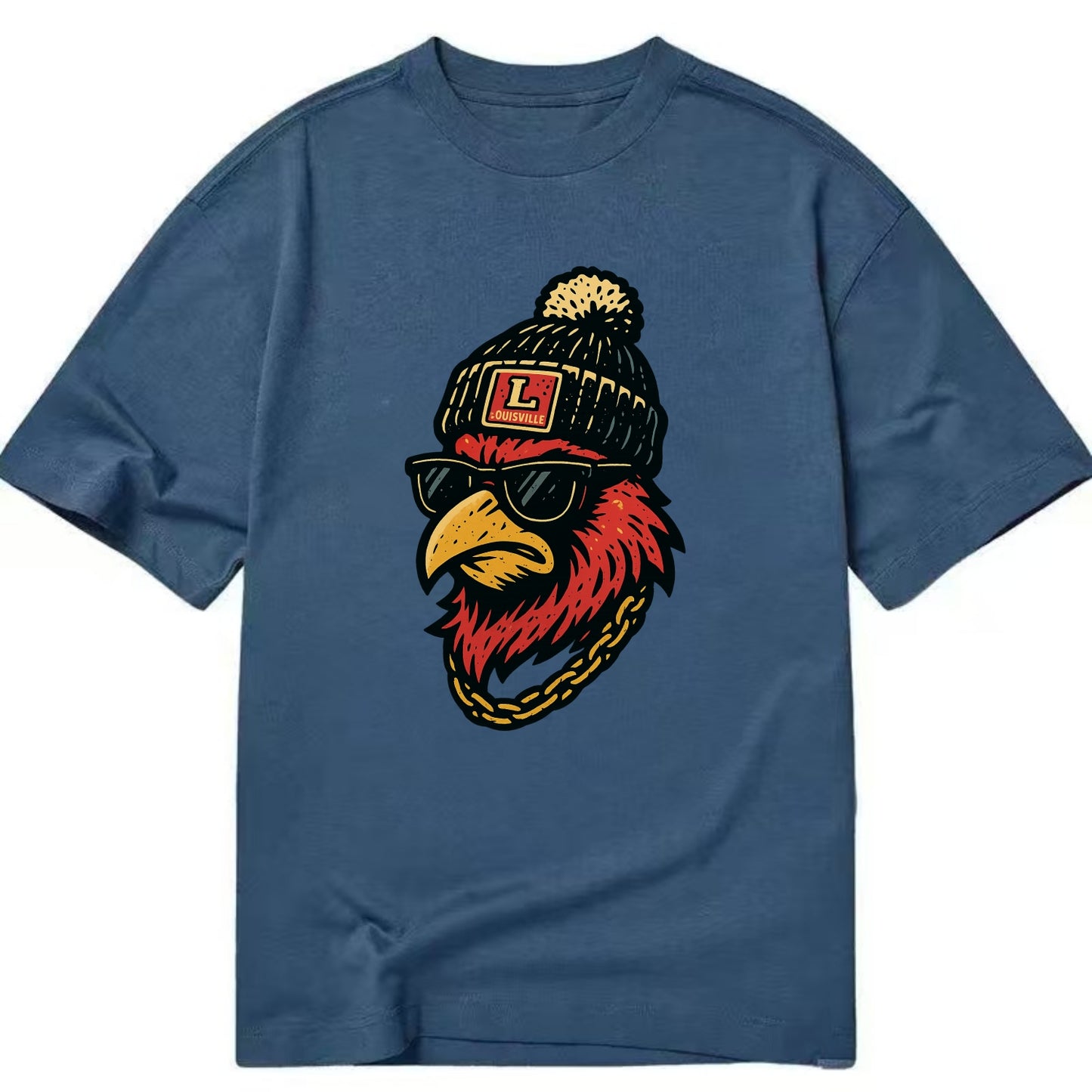 Louisville Cardinal wearing Louisville beanie with L patch - Classic T-shirt - Twilight Navy(Blue)
