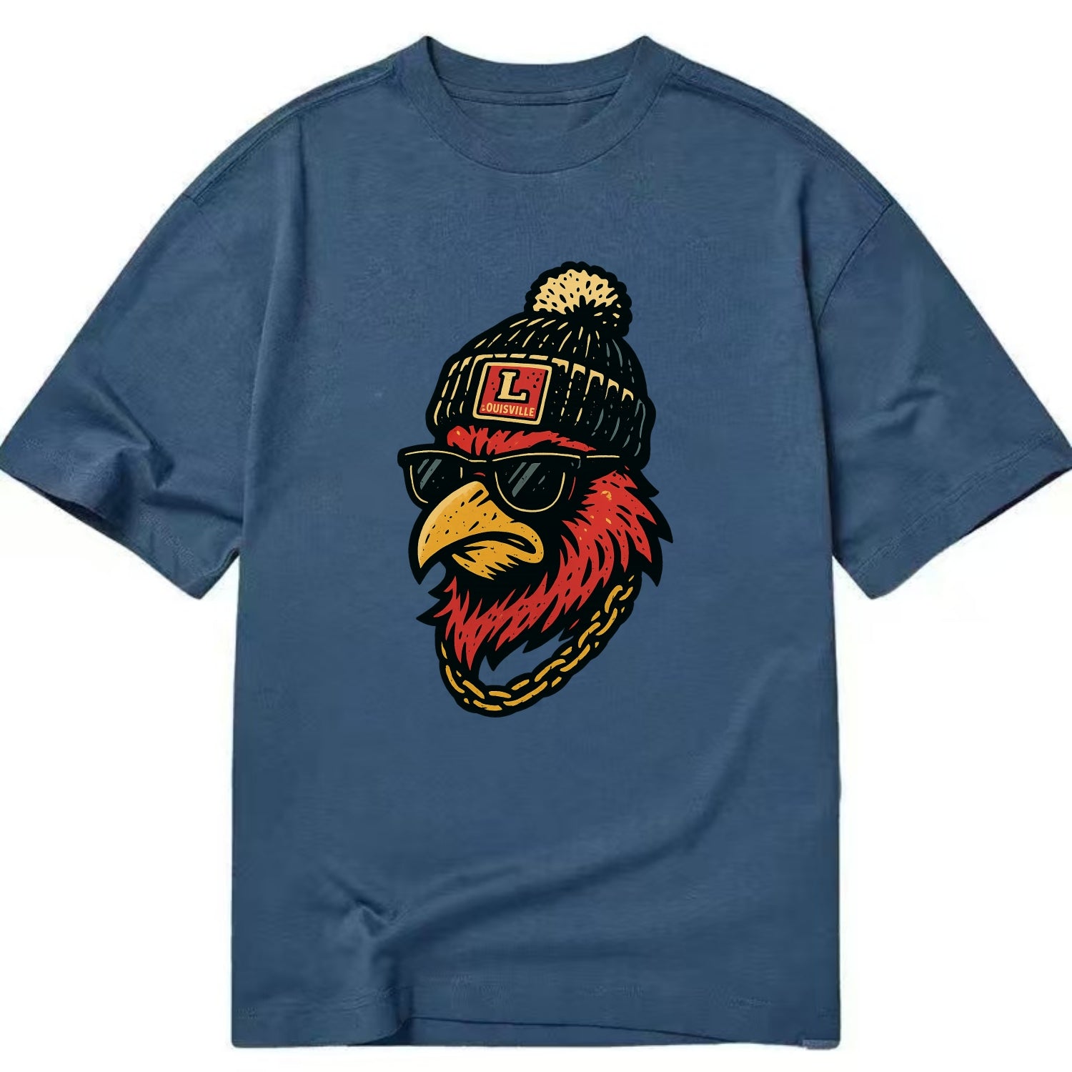 Louisville Cardinal wearing Louisville beanie with L patch - Classic T-shirt - Twilight Navy(Blue)