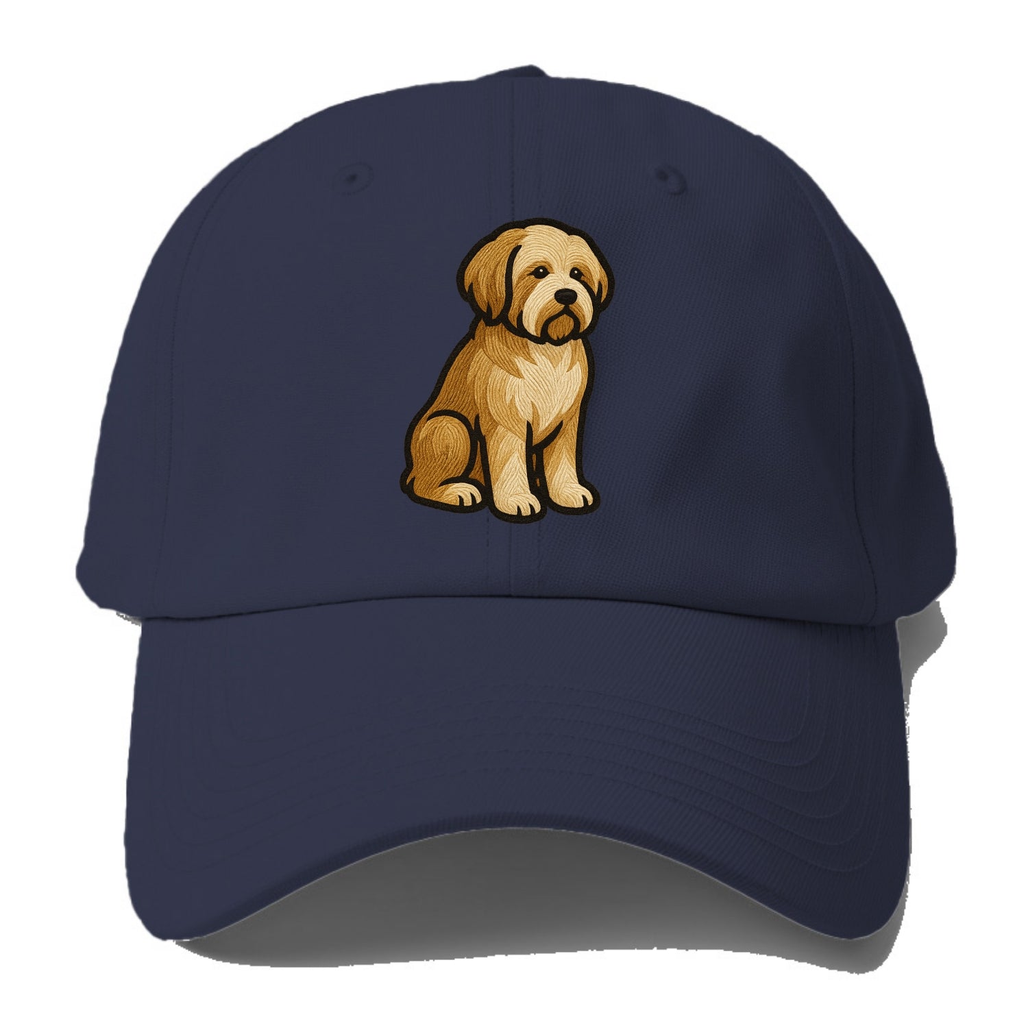 Tibetan Terrier - Gold and white embroidered sitting pose - Baseball Cap For Big Heads - Twilight Navy(Blue)