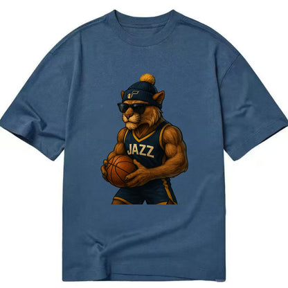 Utah Mountain Lion wearing Jazz navy and yellow beanie with music note and - Classic T-shirt - Twilight Navy(Blue)
