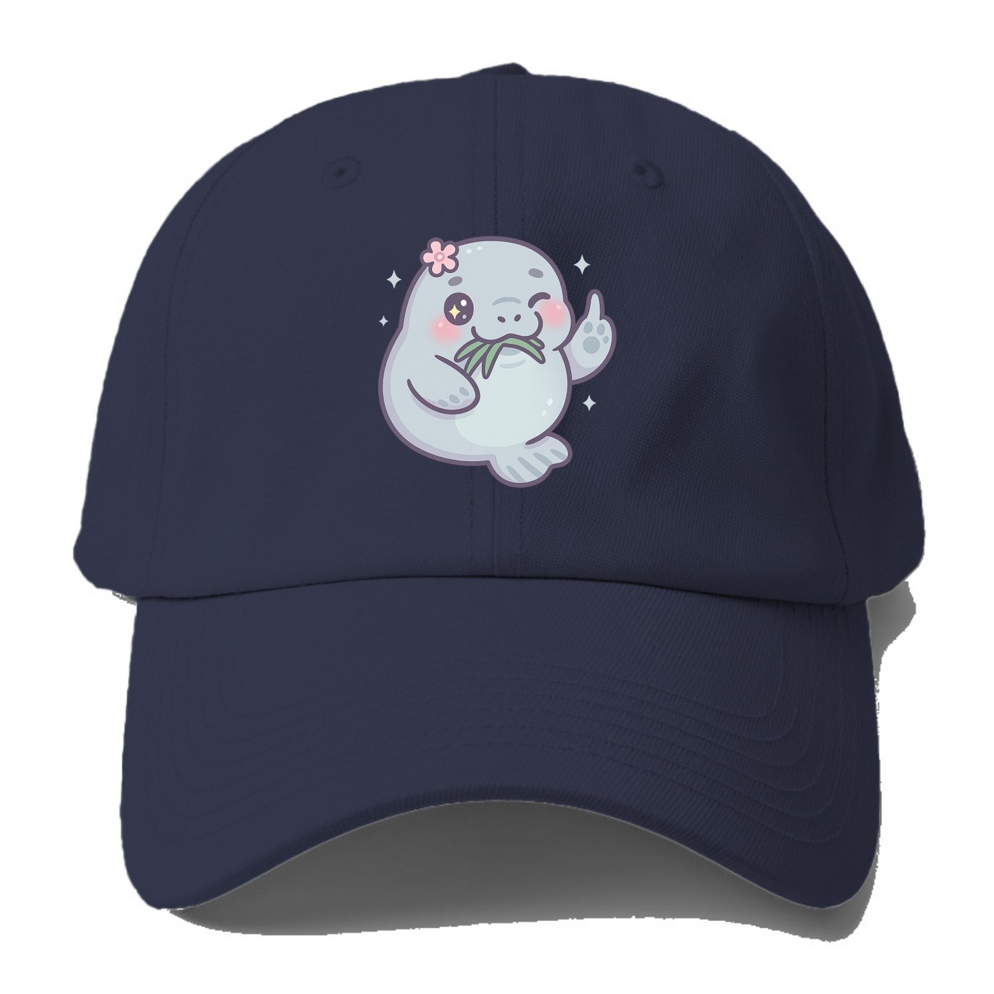 chubby manatee munching on seagrass, one flipper raised with sass - Baseball Cap - Twilight Navy(Blue)