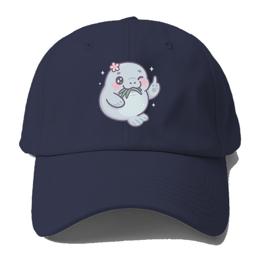chubby manatee munching on seagrass, one flipper raised with sass - Baseball Cap - Twilight Navy(Blue)