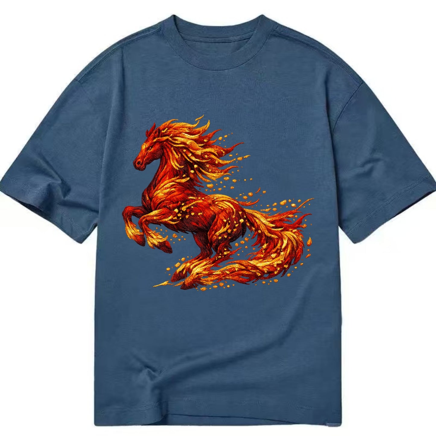 EMBER RISING | Sparks forming into horse shape | Particles of fire | Energy - Classic T-shirt - Twilight Navy(Blue)