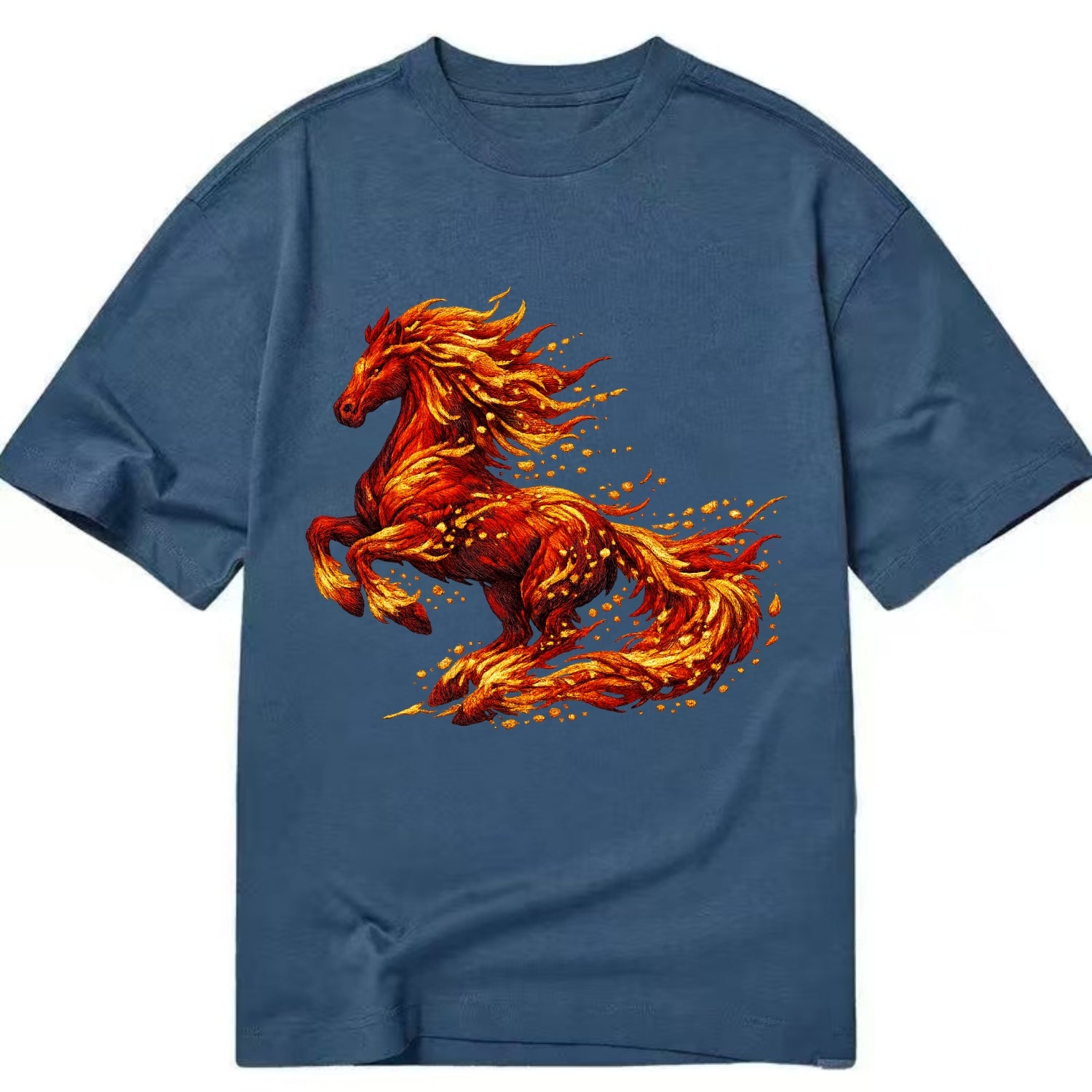 EMBER RISING | Sparks forming into horse shape | Particles of fire | Energy - Classic T-shirt - Twilight Navy(Blue)