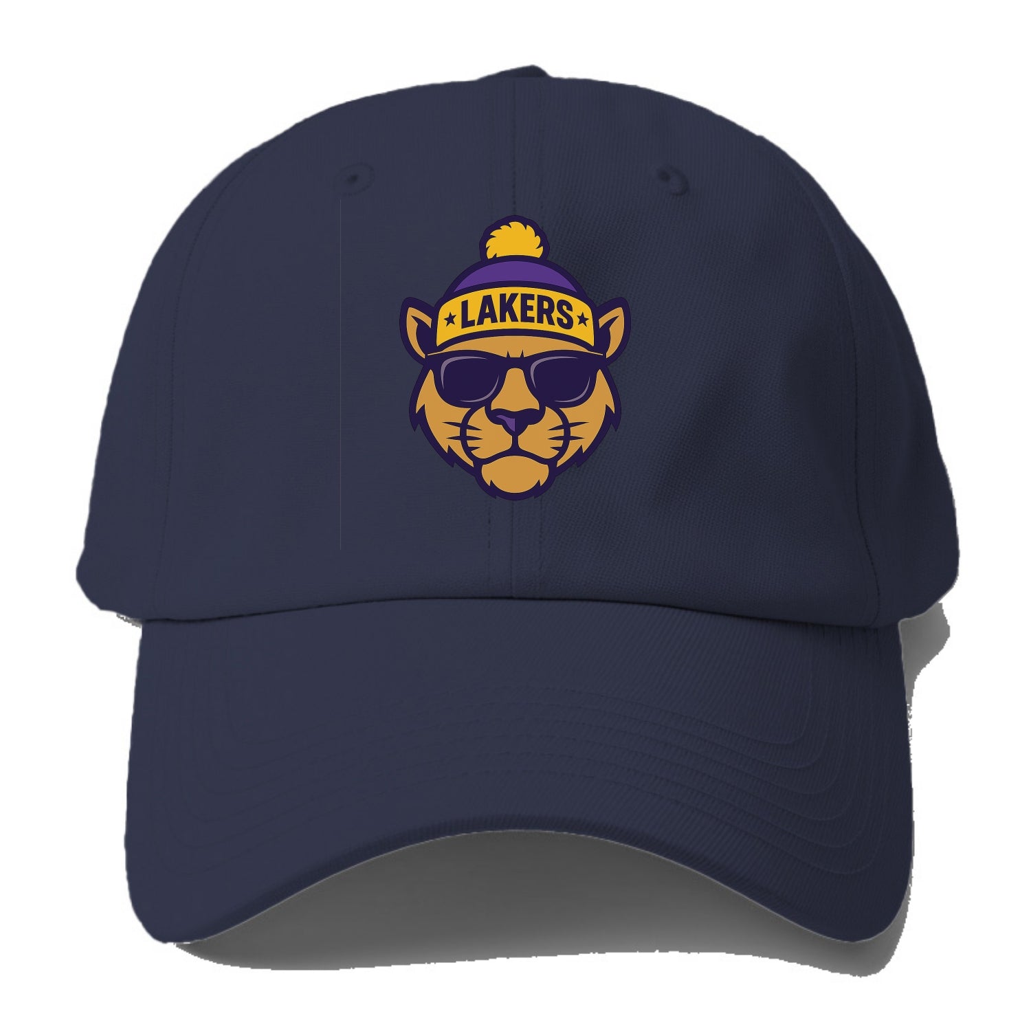 LA Mountain Lion wearing Lakers purple and gold beanie with - Baseball Cap For Big Heads - Twilight Navy(Blue)