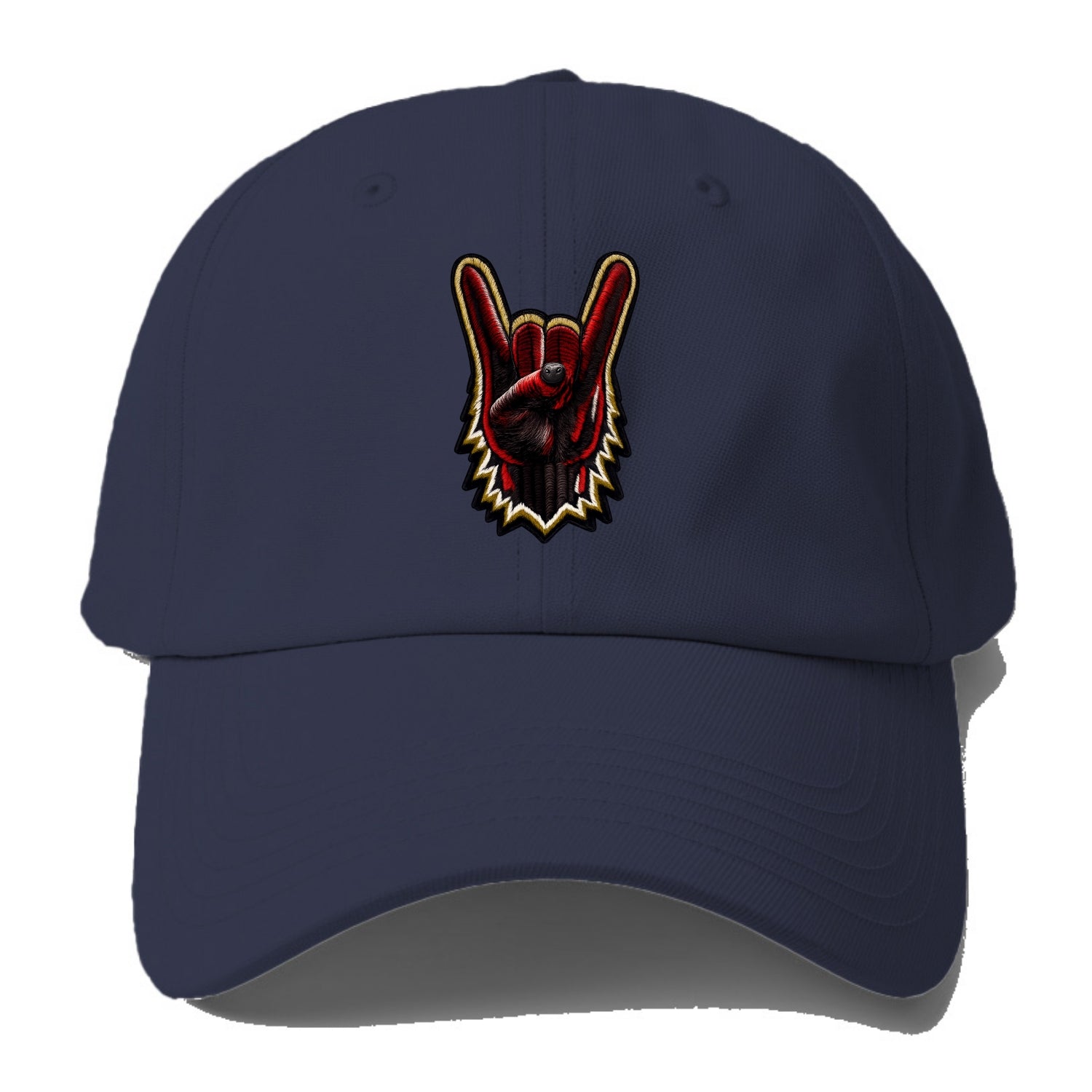 ROCK HAND HORNS - devil horns hand gesture in black and red , metal music - Baseball Cap - Twilight Navy(Blue)