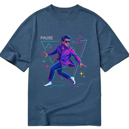 confident figure sliding across polished wooden floor in socks and sunglasses - Classic T-shirt - Twilight Navy(Blue)