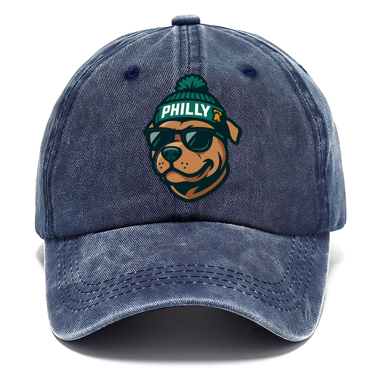 Philly Pitbull wearing Eagles beanie with Liberty Bell patch and wayfarer sunglasses - Classic Cap - Twilight Navy(Blue)