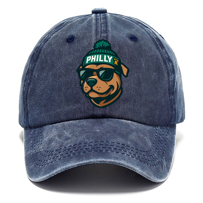 Philly Pitbull wearing Eagles beanie with Liberty Bell patch and wayfarer sunglasses - Classic Cap - Twilight Navy(Blue)