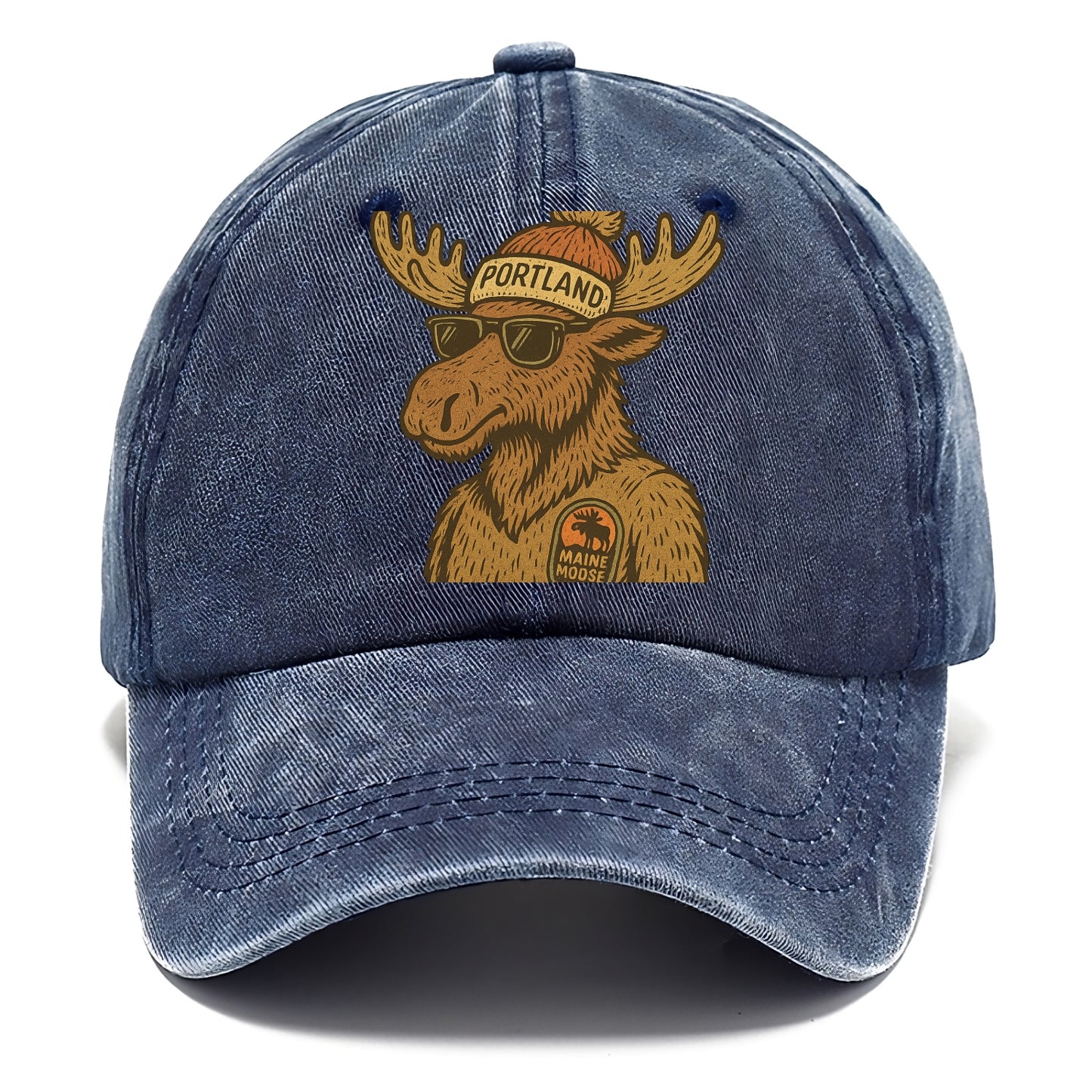 Maine Moose wearing Portland beanie with pom pom and wayfarer sunglasses - Classic Cap - Twilight Navy(Blue)