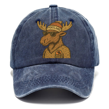 Maine Moose wearing Portland beanie with pom pom and wayfarer sunglasses - Classic Cap - Twilight Navy(Blue)