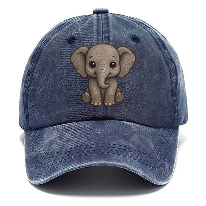 Baby Elephant - gray wrinkly, tiny trunk, large floppy ears, kind dark eyes, - Classic Cap - Twilight Navy(Blue)