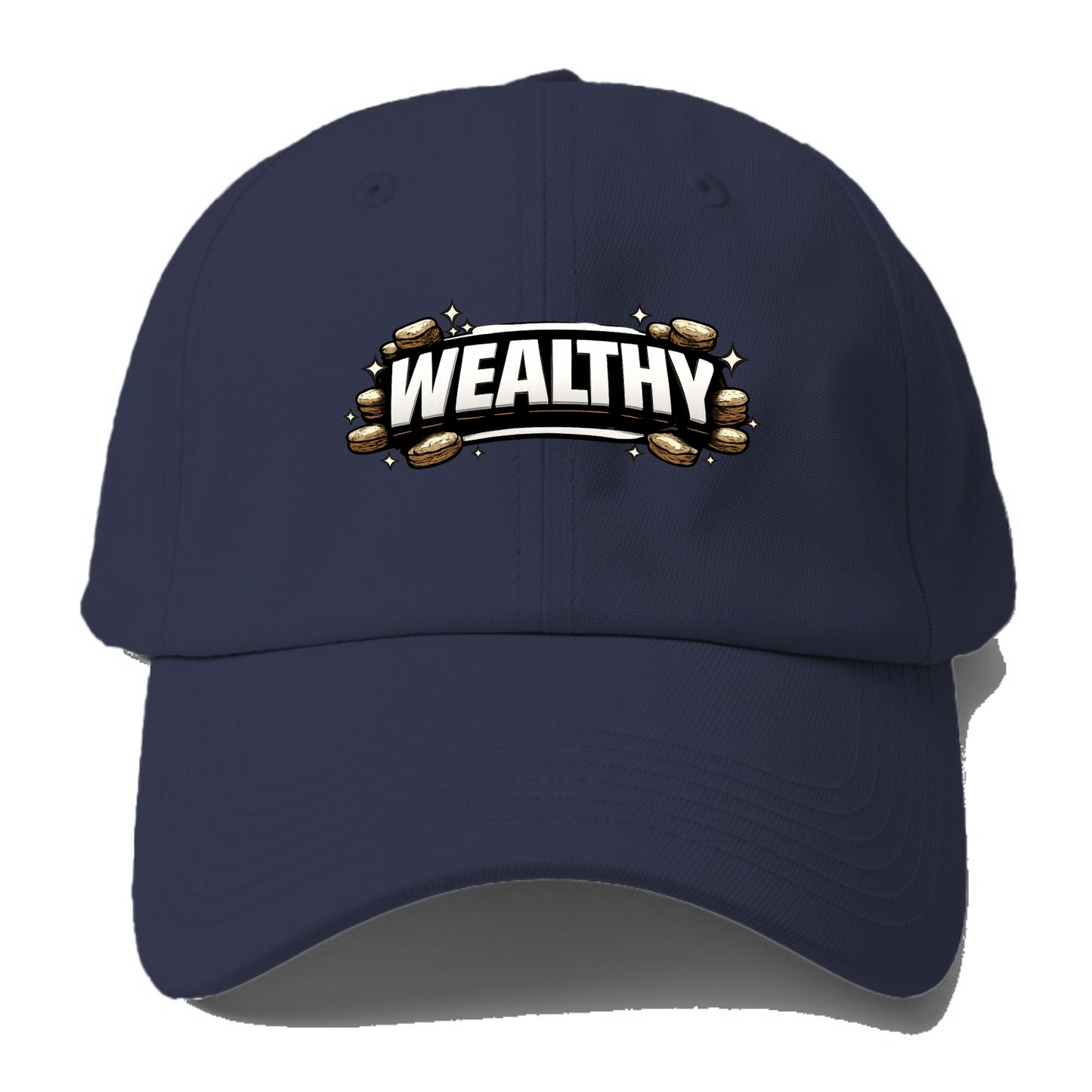 Bold typography design - "WEALTHY" - financial abundance, rich life - Baseball Cap - Twilight Navy(Blue)