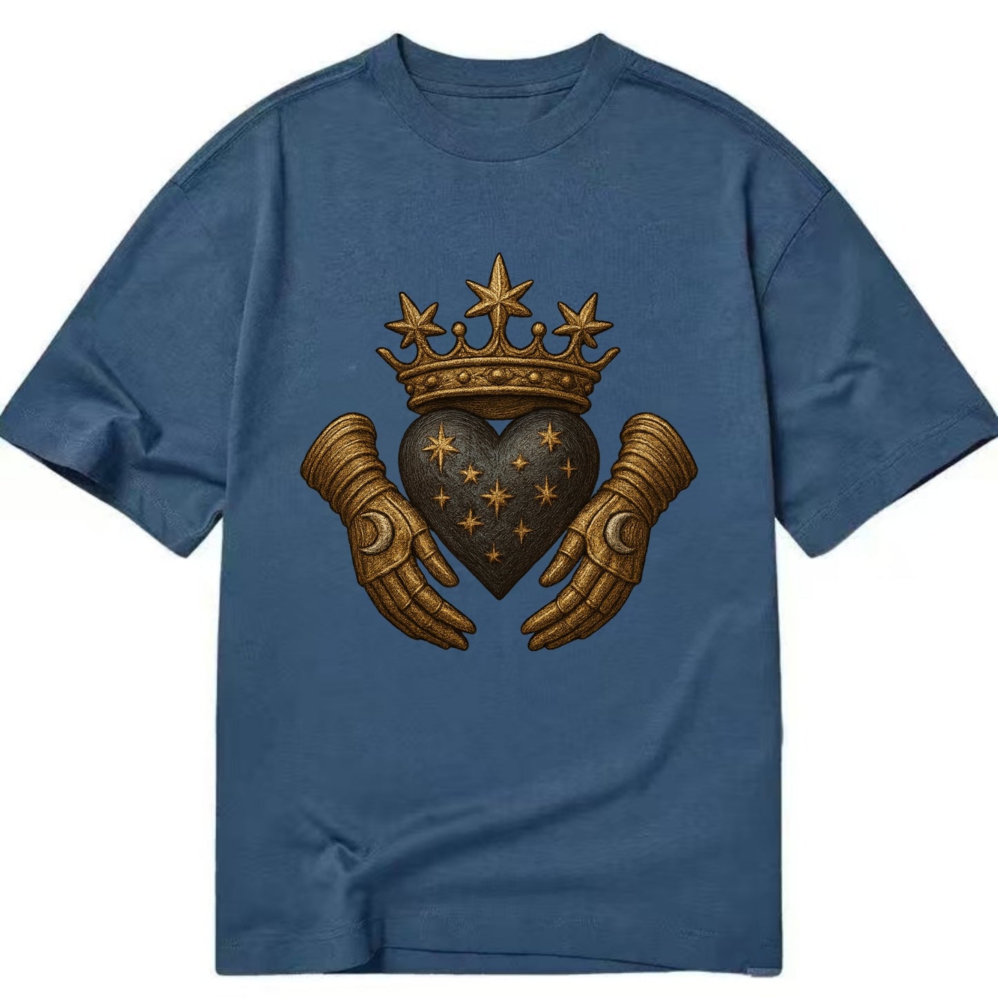 Ice crystal crown framing a frosted heart with fur-trimmed winter hands embracing - Classic T-shirt - Twilight Navy(Blue)