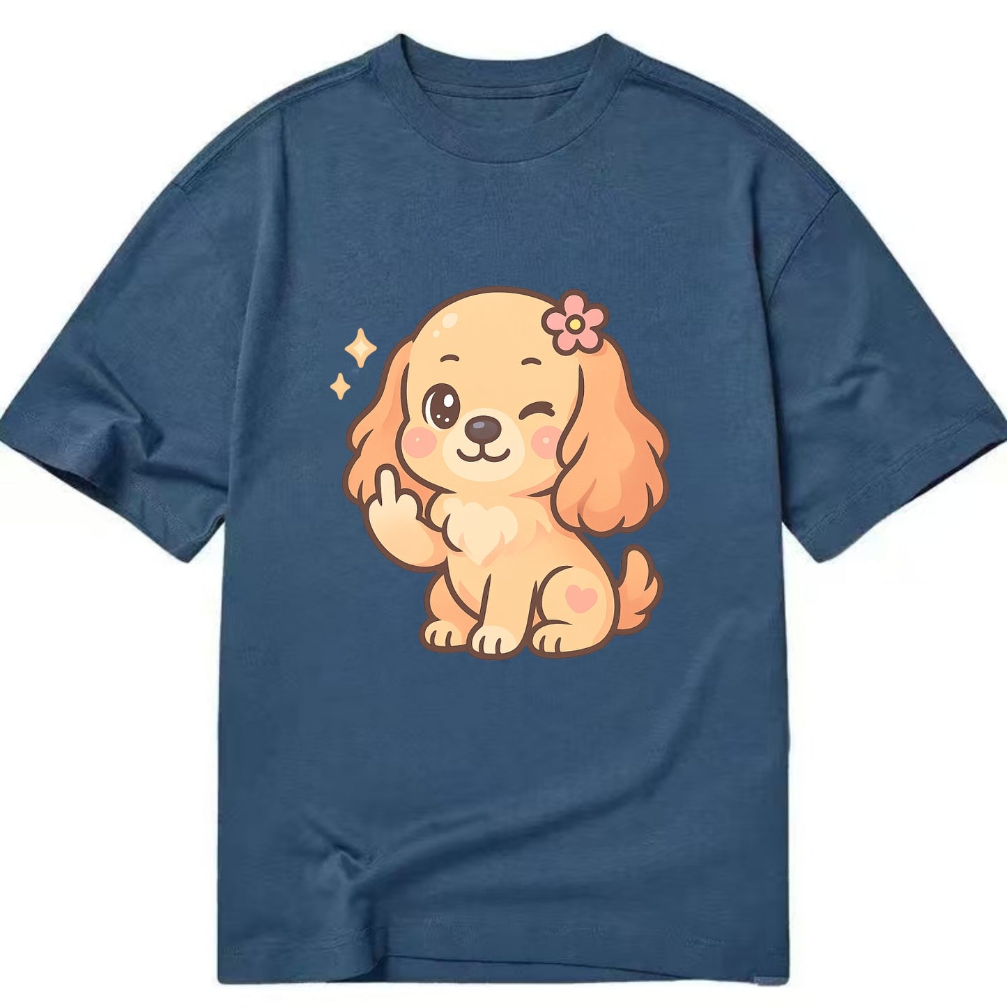 Cocker Spaniel with long wavy ears, gentle face, paw flipping off - Classic T-shirt - Twilight Navy(Blue)