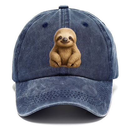 Baby Sloth - tan fur, long arms, peaceful smile, gentle eyes, front-facing, zen - Classic Cap - Twilight Navy(Blue)
