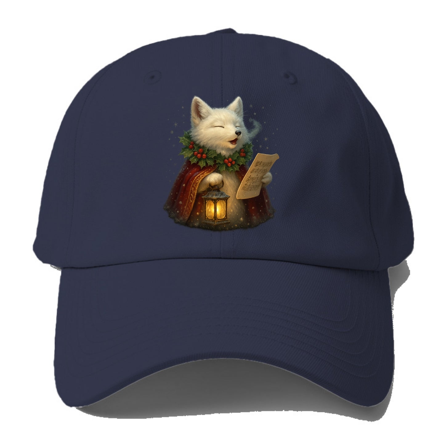 Snowbound Arctic Fox Caroler  - Baseball Cap For Big Heads - Twilight Navy(Blue)