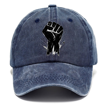Raised fist in bold black ink brushstrokes - symbol of solidarity and resistance - Classic Cap - Twilight Navy(Blue)