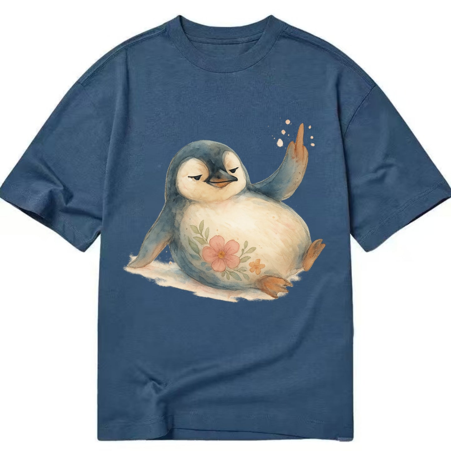 chubby penguin sliding on belly, one flipper up giving attitude - Classic T-shirt - Twilight Navy(Blue)