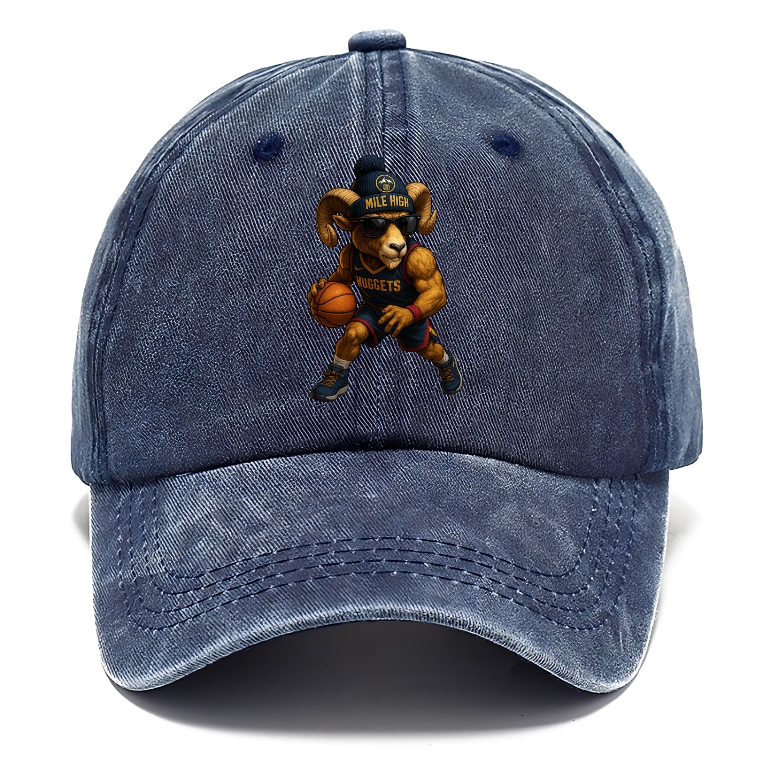 Mile High Bighorn wearing Nuggets beanie with mountain patch and wayfarer sunglasses - Classic Cap - Twilight Navy(Blue)
