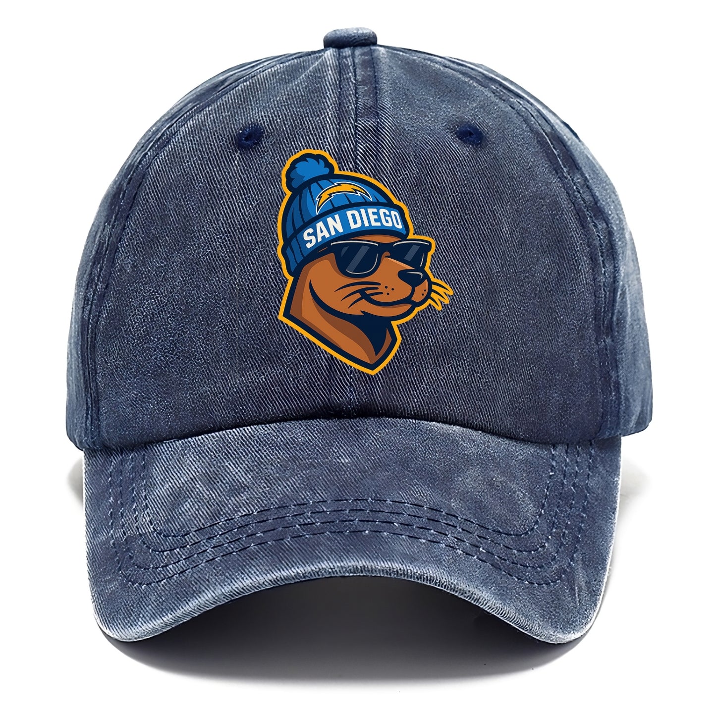 San Diego Sea Lion wearing Chargers beanie with bolt patch and wayfarer sunglasses - Classic Cap - Twilight Navy(Blue)