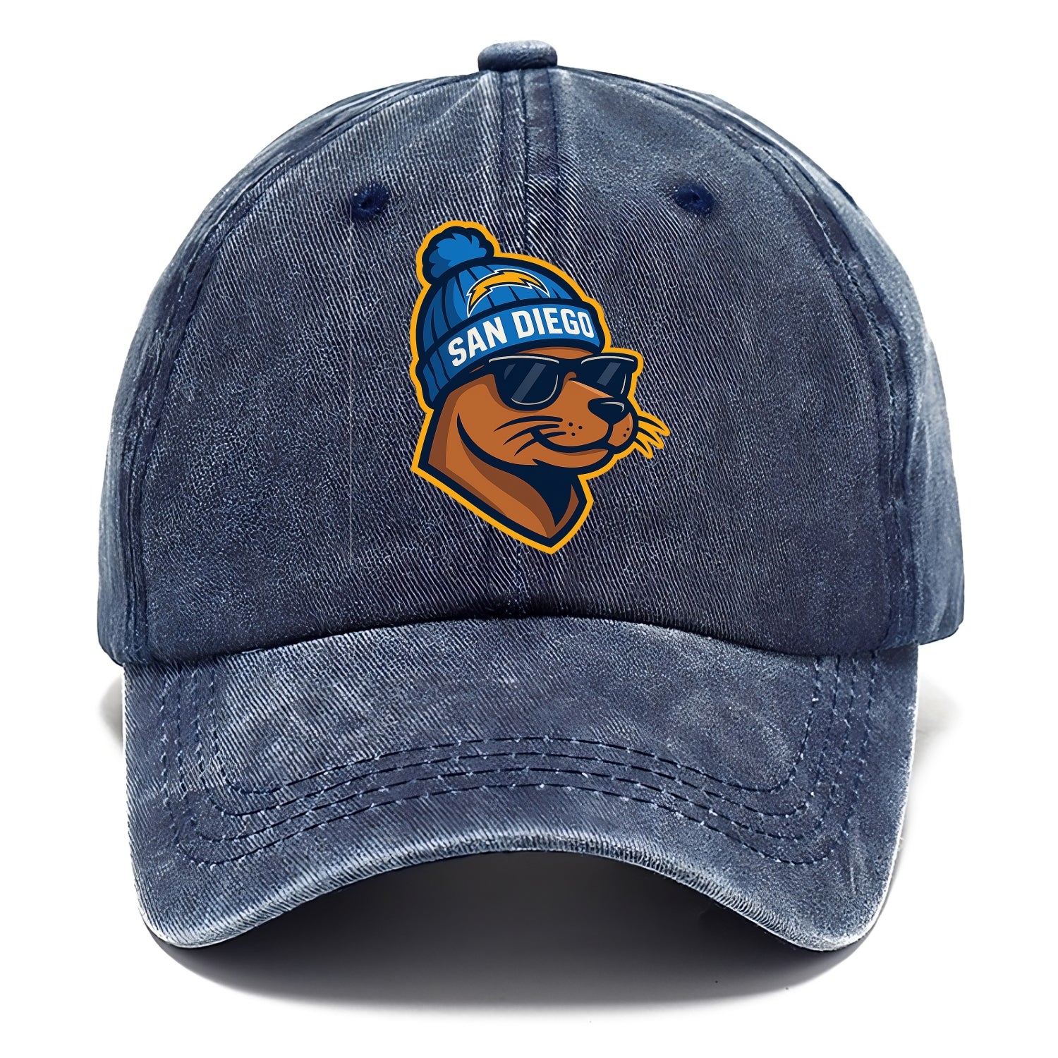 San Diego Sea Lion wearing Chargers beanie with bolt patch and wayfarer sunglasses - Classic Cap - Twilight Navy(Blue)
