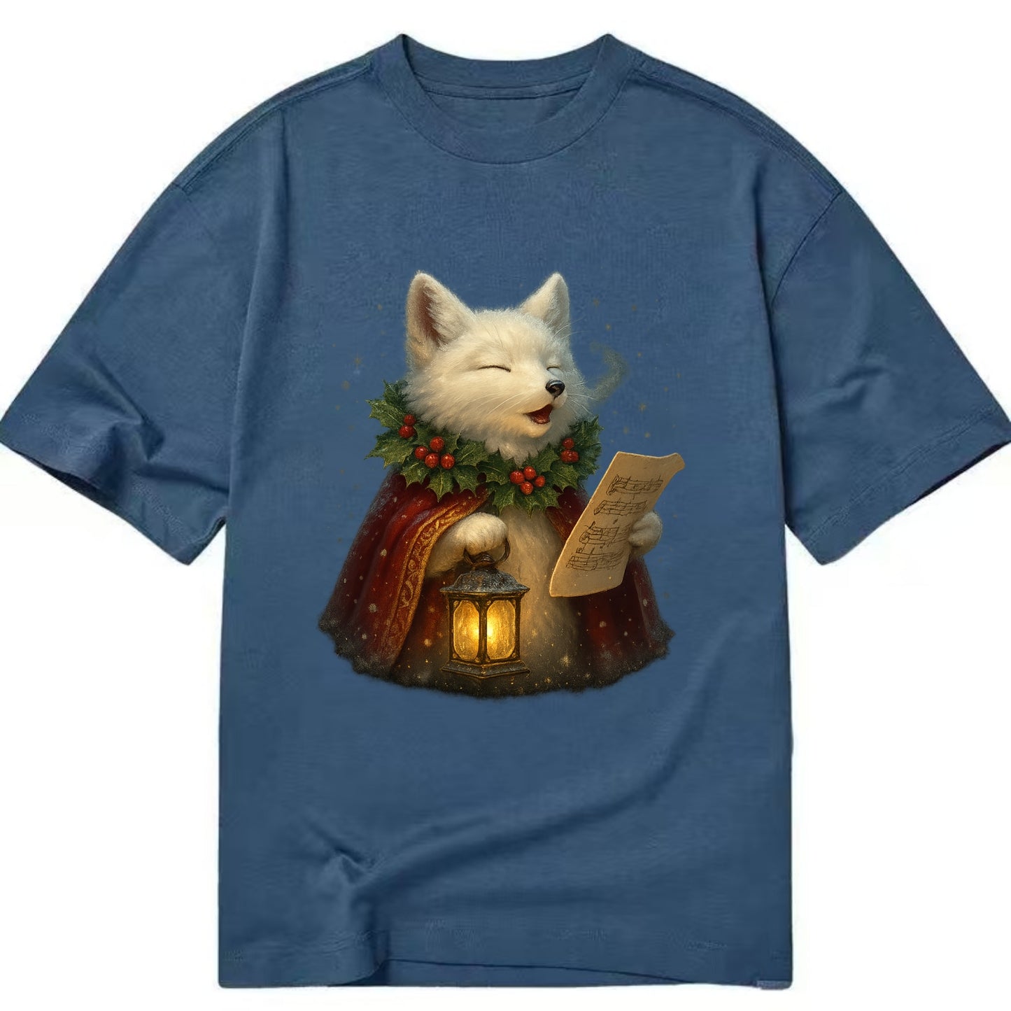 Snowbound Arctic Fox Caroler  - Classic T-shirt - Twilight Navy(Blue)