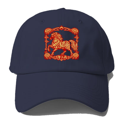 HORSE | Silk style horse design | Gold and silver thread appearance | Phoenix and - Baseball Cap - Twilight Navy(Blue)