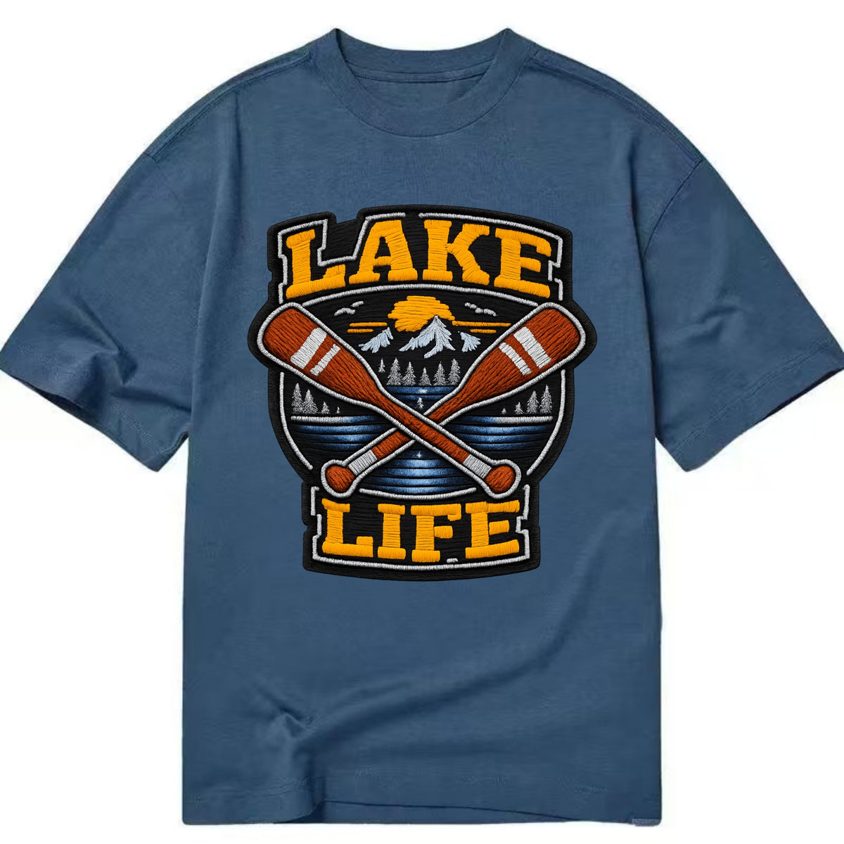 CANOE PADDLE - wooden paddle crossed in brown and cream , lake life - Classic T-shirt - Twilight Navy(Blue)