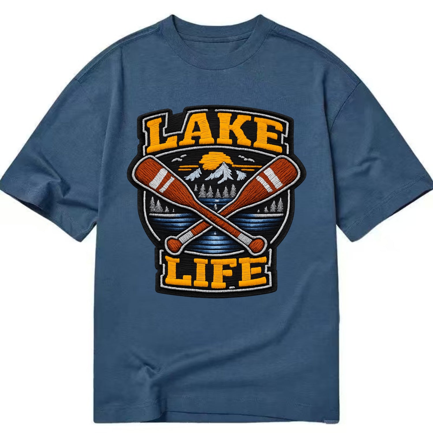 CANOE PADDLE - wooden paddle crossed in brown and cream , lake life - Classic T-shirt - Twilight Navy(Blue)