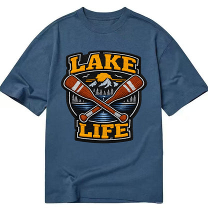 CANOE PADDLE - wooden paddle crossed in brown and cream , lake life - Classic T-shirt - Twilight Navy(Blue)