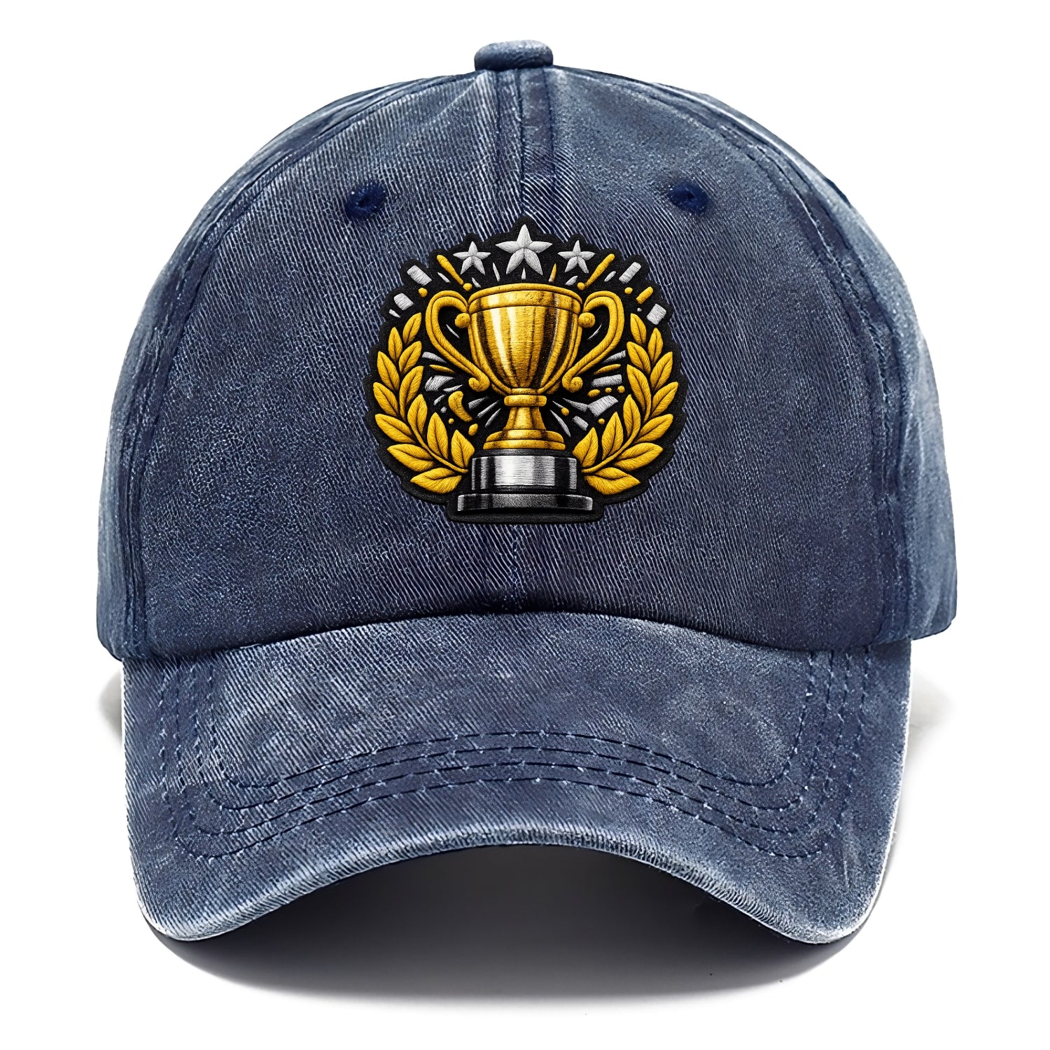 Embroidered patch design - CHAMPIONSHIP TROPHY - golden trophy cup with laurels in - Classic Cap - Twilight Navy(Blue)