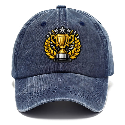 Embroidered patch design - CHAMPIONSHIP TROPHY - golden trophy cup with laurels in - Classic Cap - Twilight Navy(Blue)