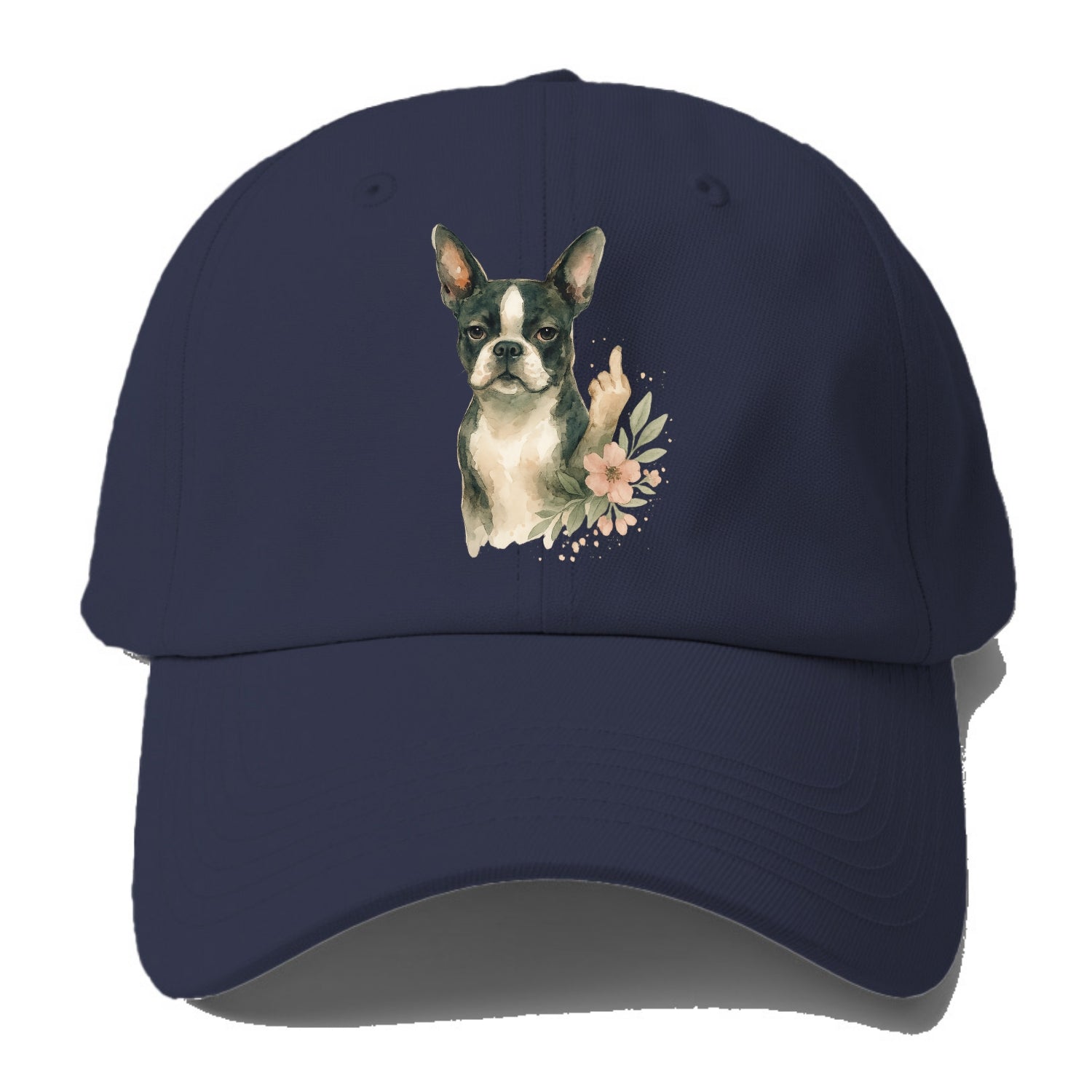 Boston Terrier with tuxedo markings, perky ears, paw up giving sass - Baseball Cap - Twilight Navy(Blue)