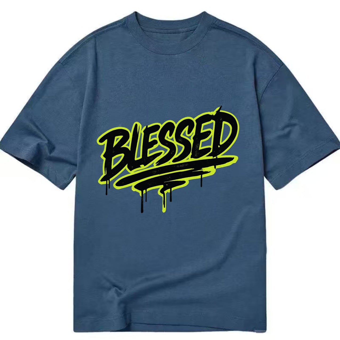 Bold typography design - "BLESSED" - recognizing good fortune, abundance - Classic T-shirt - Twilight Navy(Blue)