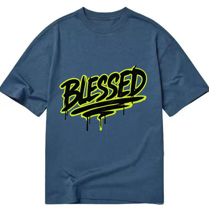 Bold typography design - "BLESSED" - recognizing good fortune, abundance - Classic T-shirt - Twilight Navy(Blue)