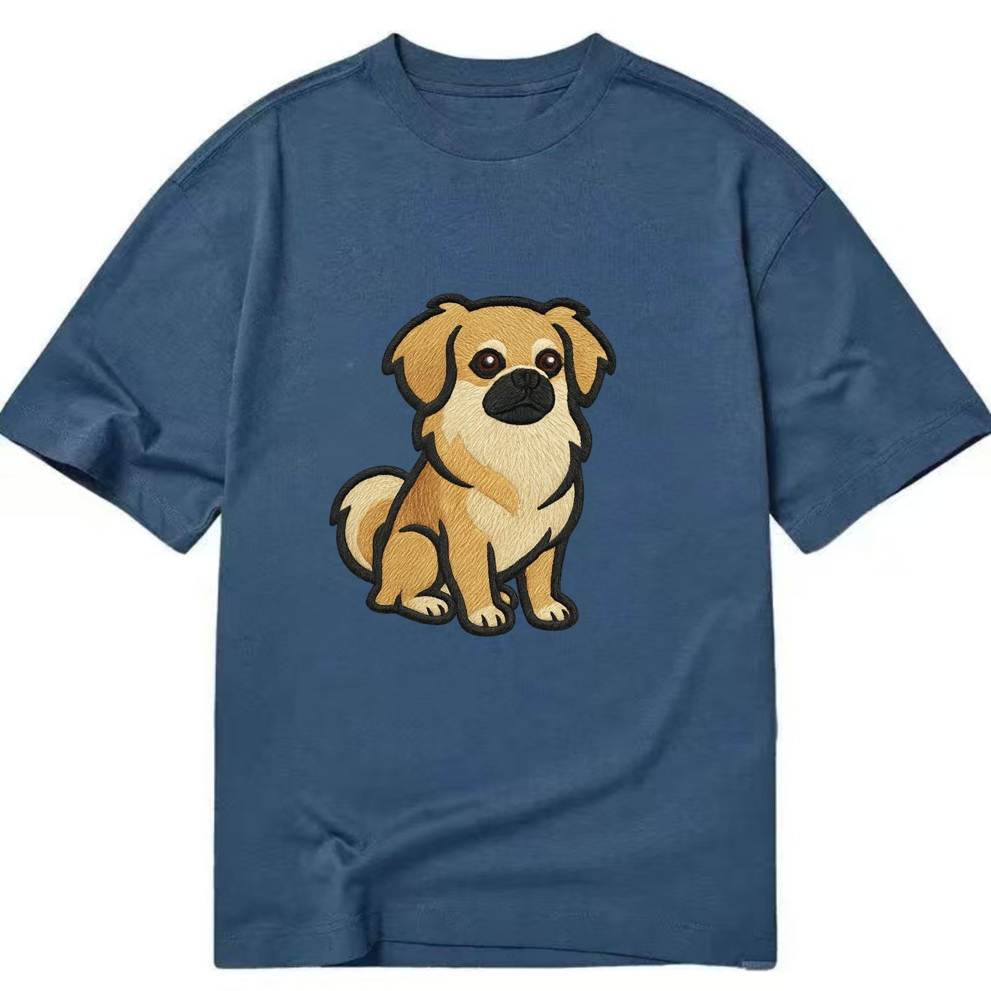Tibetan Spaniel - Fawn small dog embroidered design - Classic T-shirt - Twilight Navy(Blue)