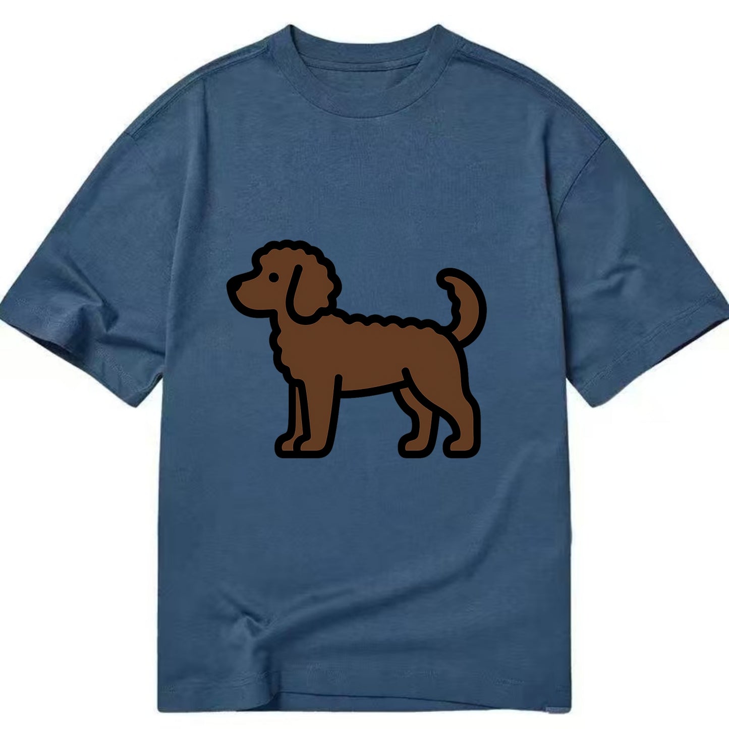 Labradoodle - Chocolate curly flat side profile - Classic T-shirt - Twilight Navy(Blue)