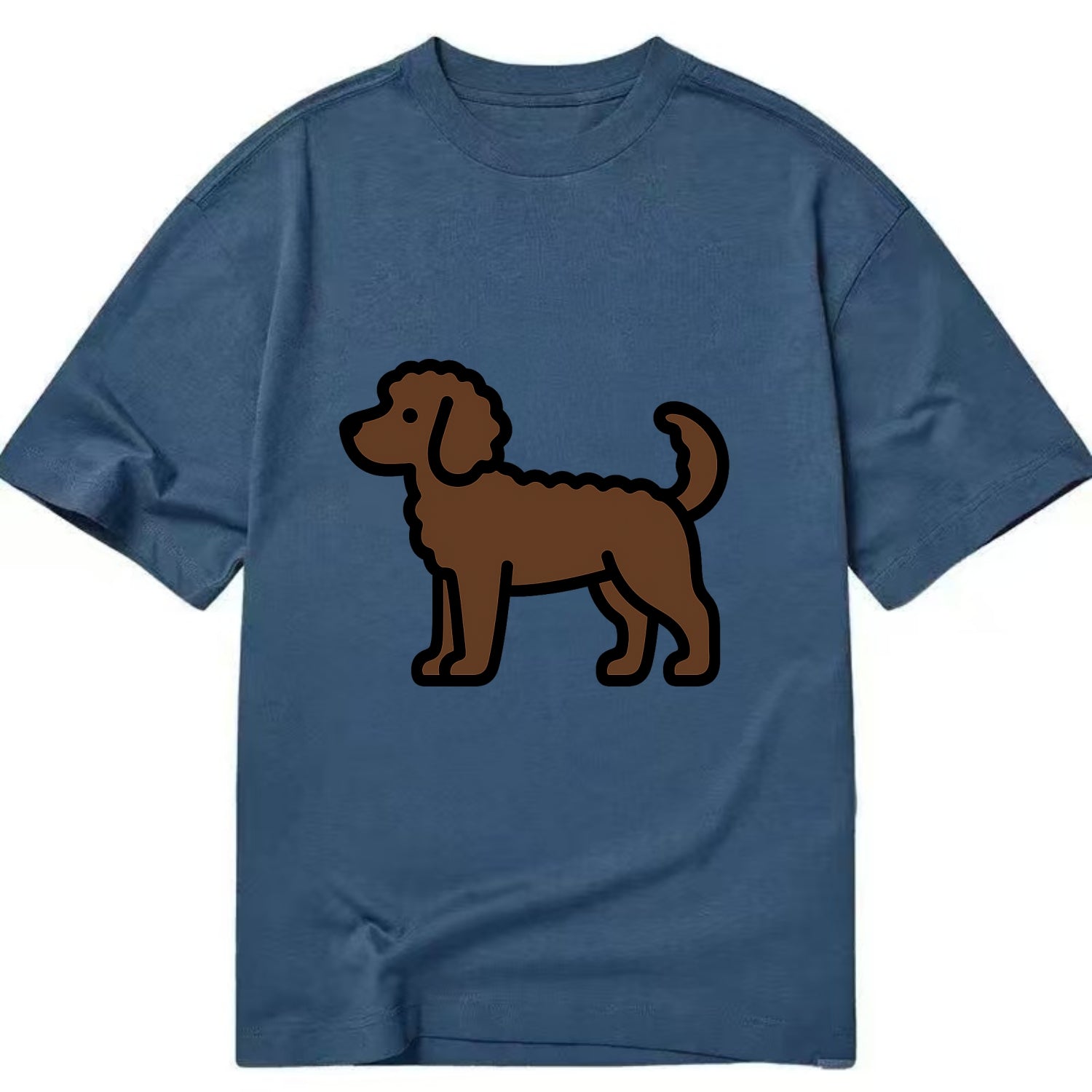 Labradoodle - Chocolate curly flat side profile - Classic T-shirt - Twilight Navy(Blue)