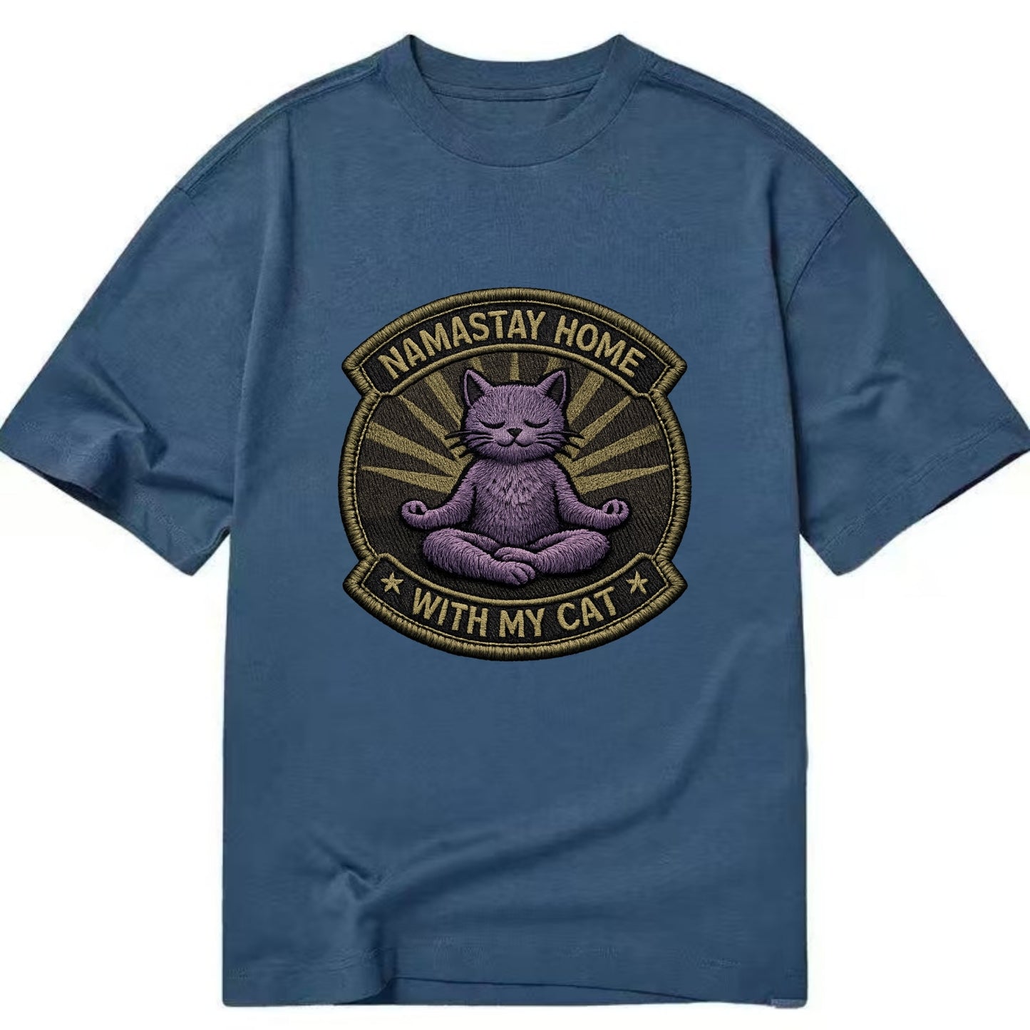 NAMASTAY HOME WITH MY CAT - yoga cat in purple , introvert cat - Classic T-shirt - Twilight Navy(Blue)