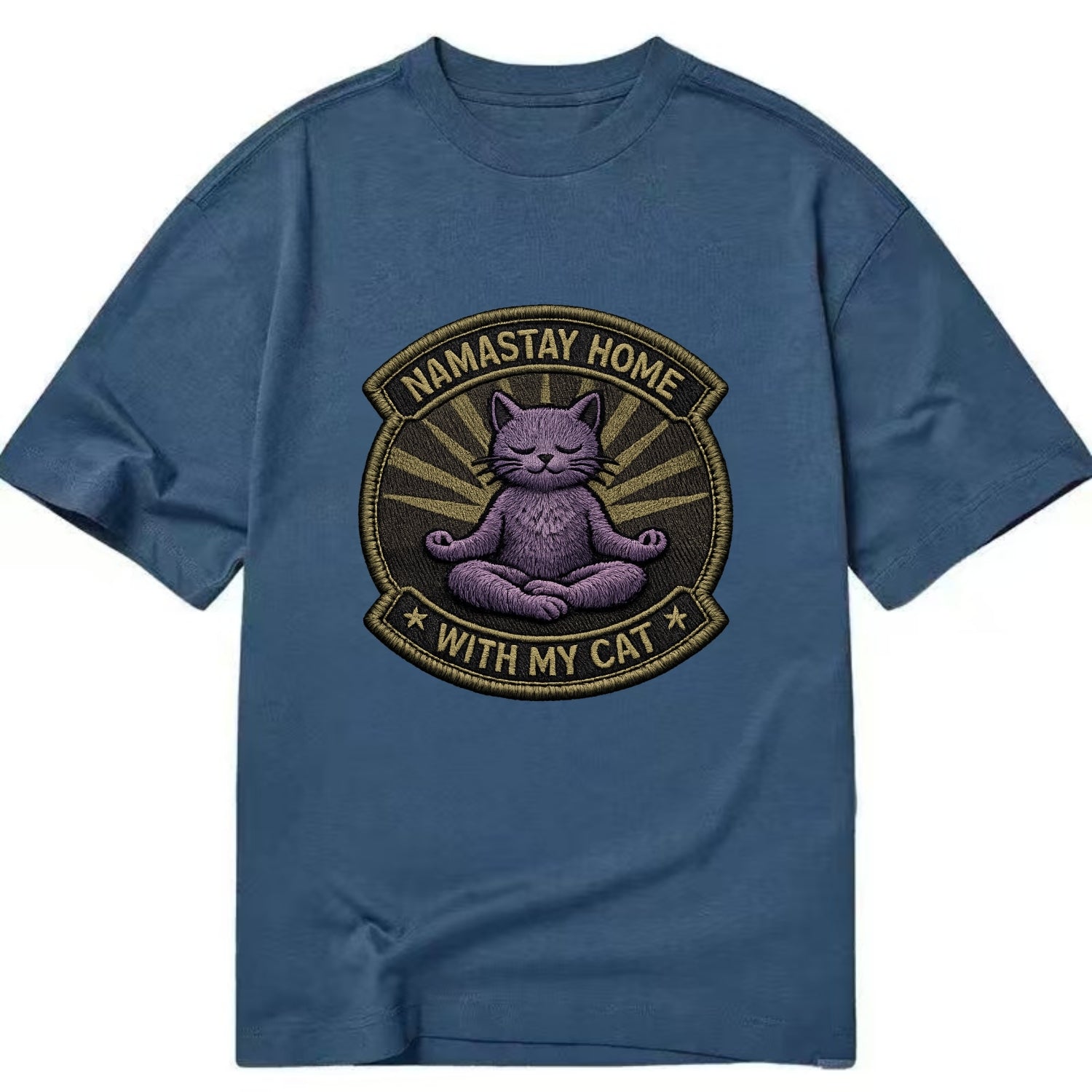 NAMASTAY HOME WITH MY CAT - yoga cat in purple , introvert cat - Classic T-shirt - Twilight Navy(Blue)