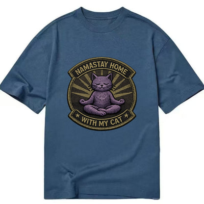 NAMASTAY HOME WITH MY CAT - yoga cat in purple , introvert cat - Classic T-shirt - Twilight Navy(Blue)